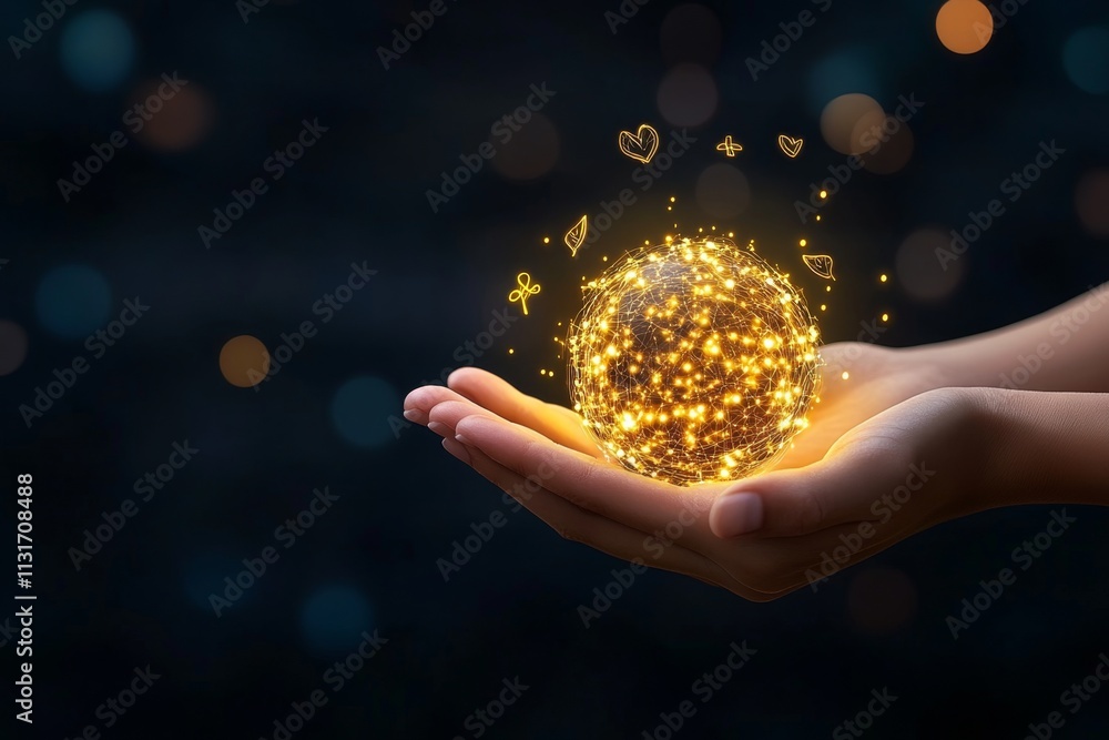 Poster a magical depiction of self-esteem as a glowing orb in a person hands, with ethereal light radiating