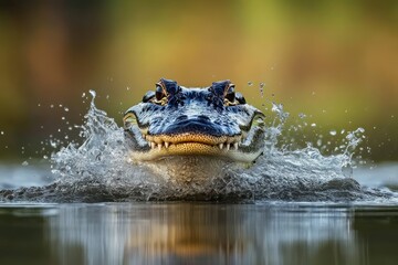 Fototapeta premium Alligator Emerging from Water at Sunset