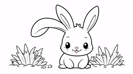 Obraz premium Delightful Rabbit Outline Art for Children Fun Coloring and Drawing Book with Simple Design Elements