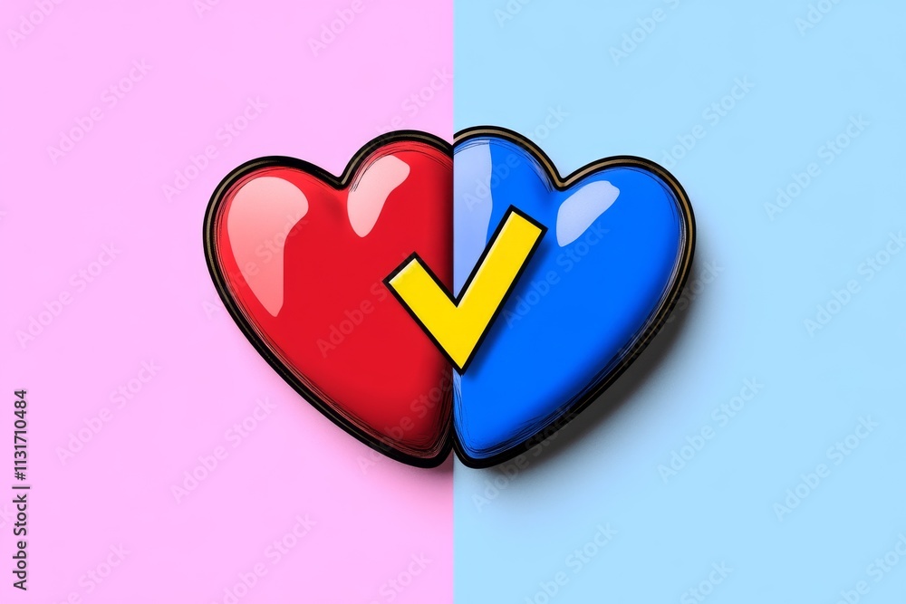 Aufkleber A simple icon of a heart with a checkmark inside it, representing self-approval and self-esteem in clean lines and pastel colors