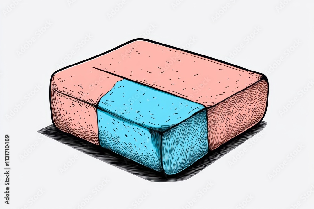 Aufkleber a simple, clean illustration of a rectangular eraser with rounded edges, drawn in soft pastel colors