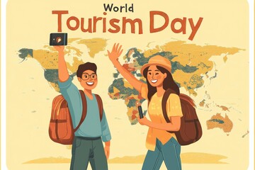 Happy tourists celebrating World Tourism Day.