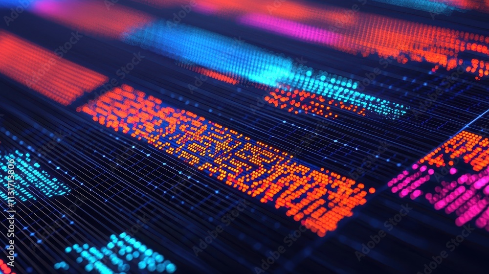 Poster abstract digital data flow visualization in vibrant colors