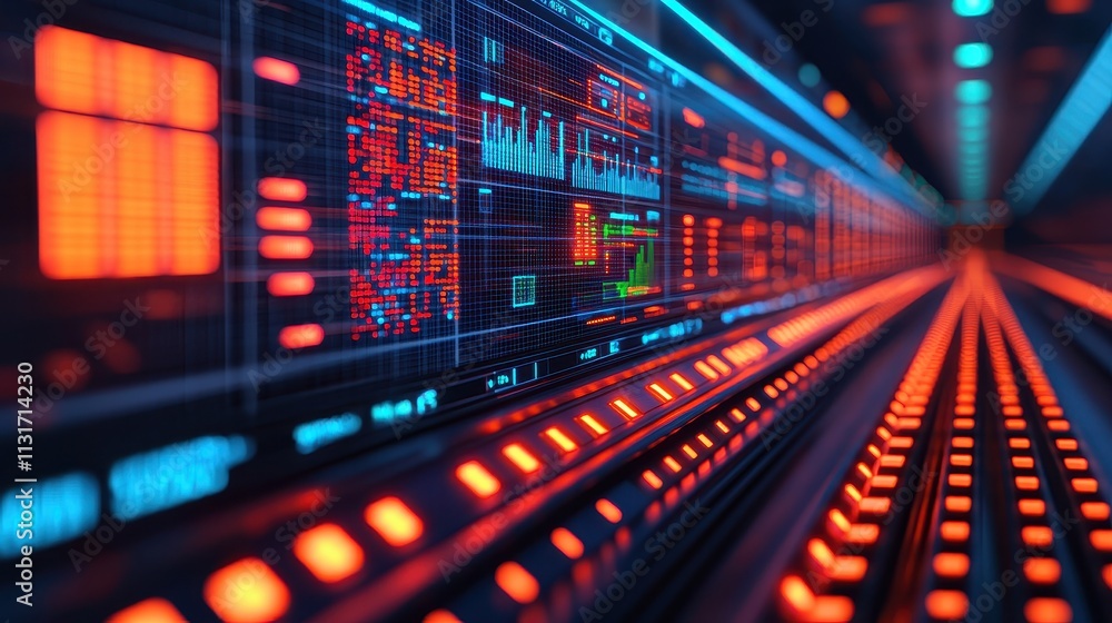 Aufkleber futuristic data visualization with neon lights and digital elements