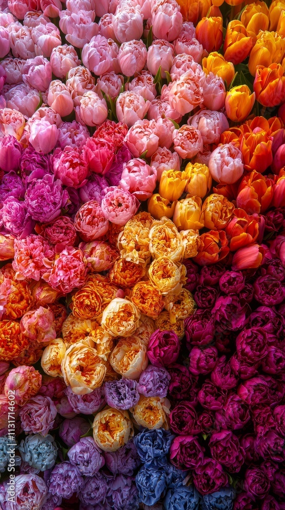 Poster a stunning display of tulips in various vibrant colors fills the space during a spring festival. eac