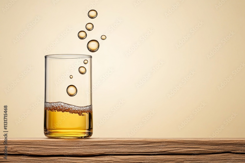Poster a clean and modern design of a single test tube with bubbles rising from it, in neutral tones