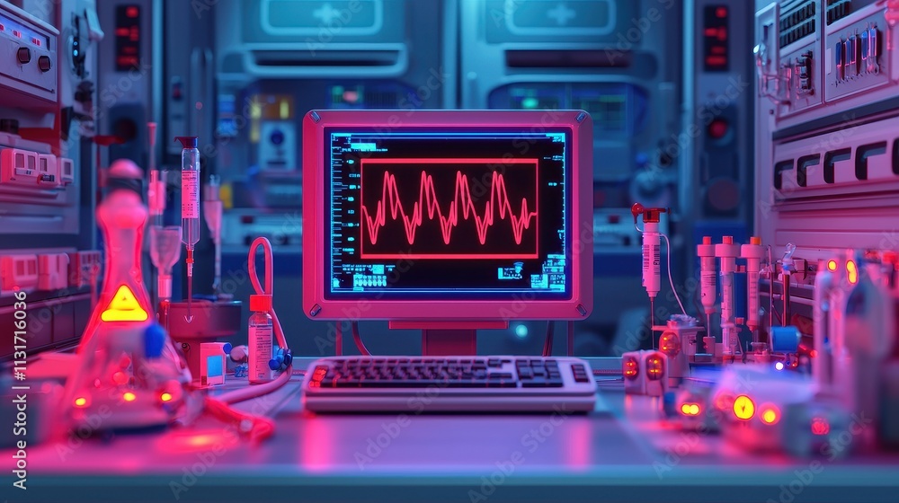Poster advanced medical monitor with heartbeat display in lab environment