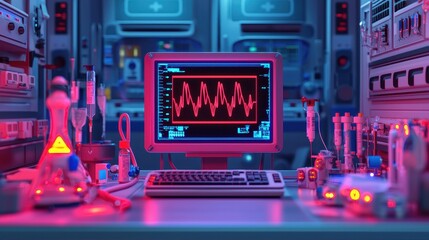 Obraz premium Advanced Medical Monitor with Heartbeat Display in Lab Environment