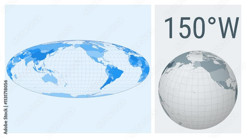 Poster world map animation. bromley projection. colored countries style. animated world map in bromley proj