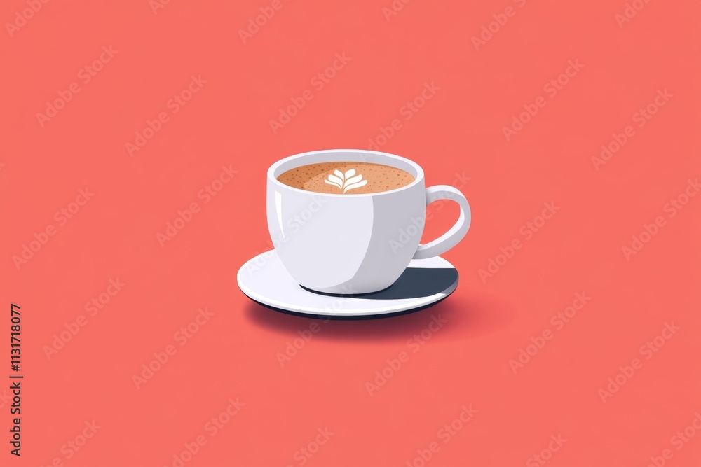 Poster a flat design of a steaming espresso shot, with bold minimalist colors and no background distraction