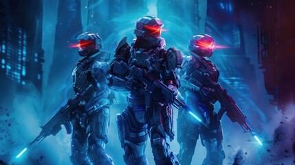 Fototapeta premium Futuristic Soldiers in a Sci-Fi City