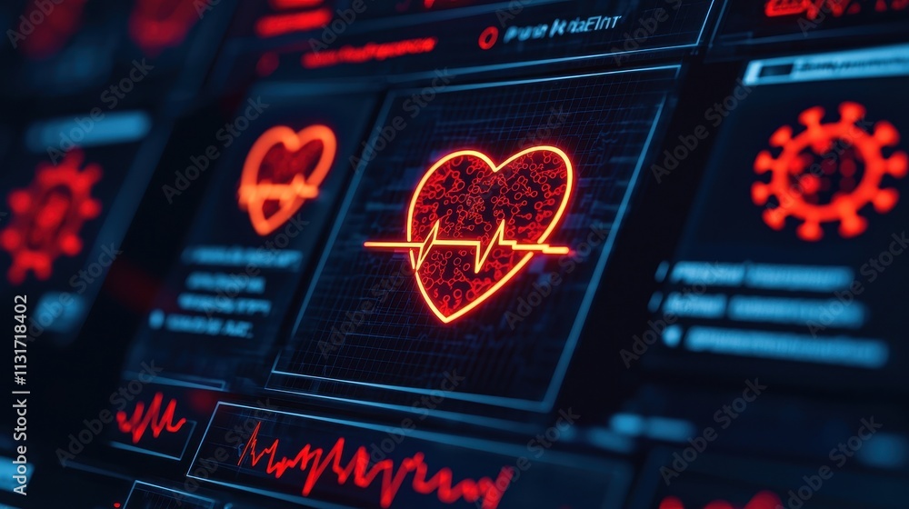 Poster digital heartbeat monitor and health data visualization concept