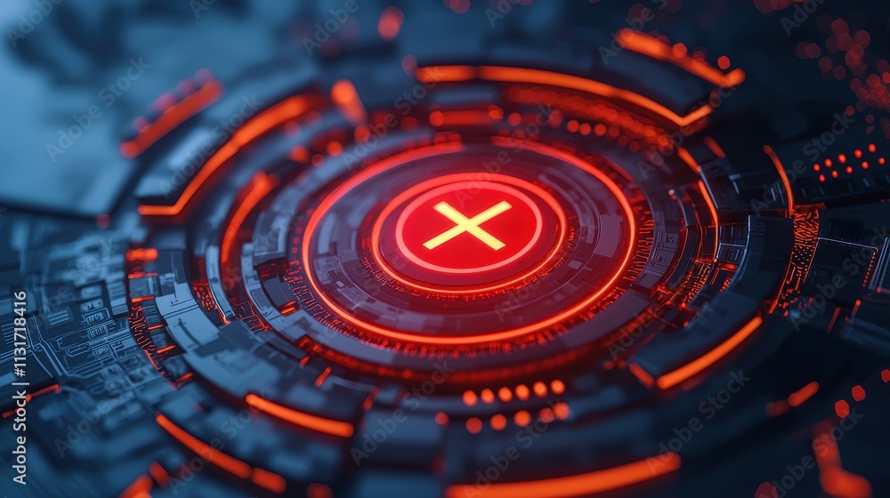 Poster futuristic digital interface with red cross symbol on circuit board