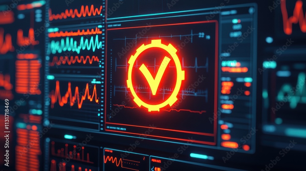 Poster futuristic digital interface with gear symbol and data displays