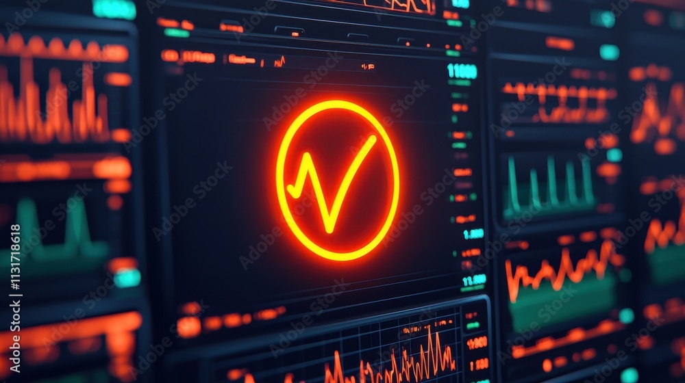 Poster vibrant digital display with confirmation check mark symbol