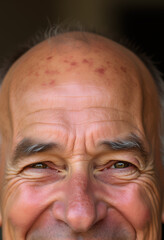 Elderly caucasian man with wrinkled forehead and friendly eyes