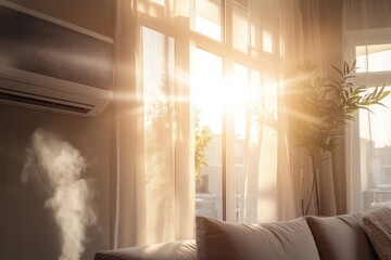 Naklejka premium Air conditioner cooling a sunlit living room.