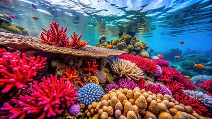 Fototapeta premium Coral Nail Polish Spill Environmental Disaster Photography - Ocean Pollution, Toxic Waste, Underwater Damage