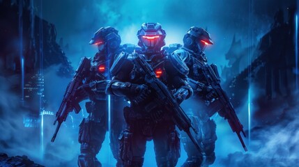 Fototapeta premium Futuristic Soldiers in Battle