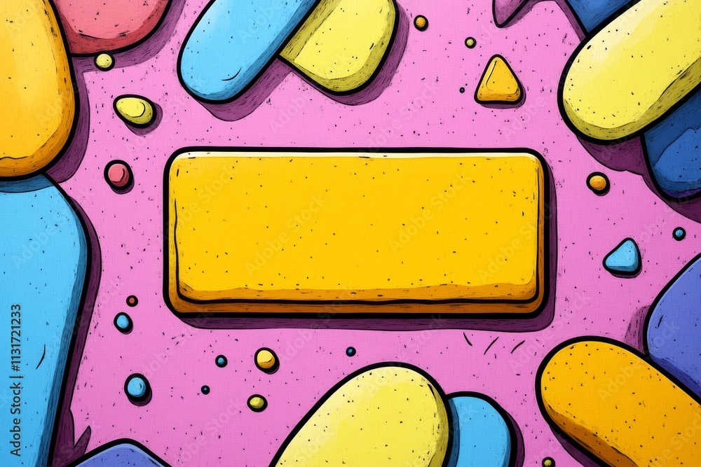 Aufkleber A pixel art depiction of an EPS file icon surrounded by tiny, colorful vector shapes and animated anchor points, set on a retro-style background