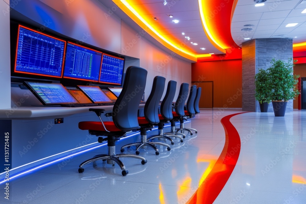 Aufkleber A power grid control room with warning lights and monitors showing voltage error readouts