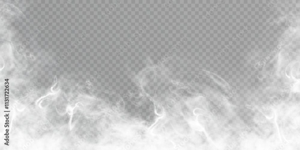 Poster white fog or smoke isolated on transparent background. white clouds, fog or smog. special overlay ef