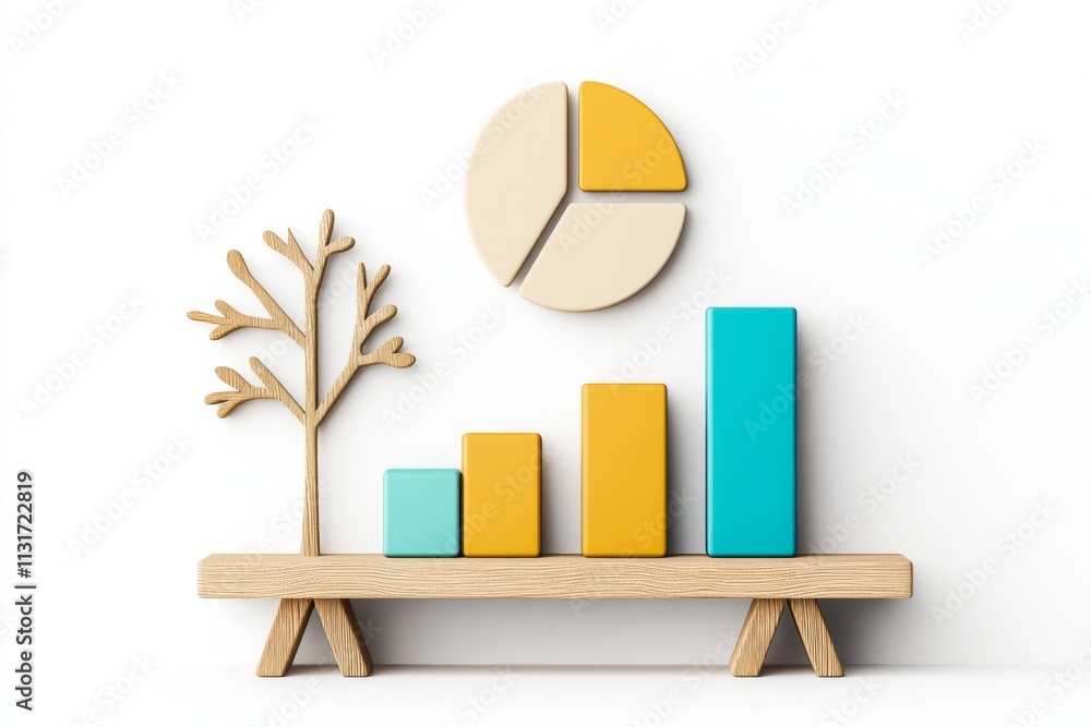 Poster A simple flat design of an ERP dashboard, featuring minimalistic bar charts, pie graphs, and data flows in muted tones