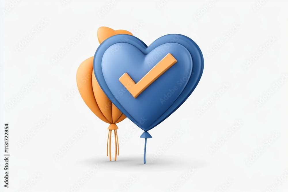 Poster A simple icon of a heart with a checkmark inside it, representing self-approval and self-esteem in clean lines and pastel colors