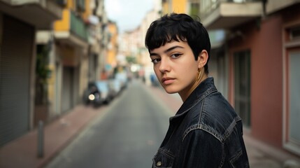 Obraz premium Woman is standing on a street