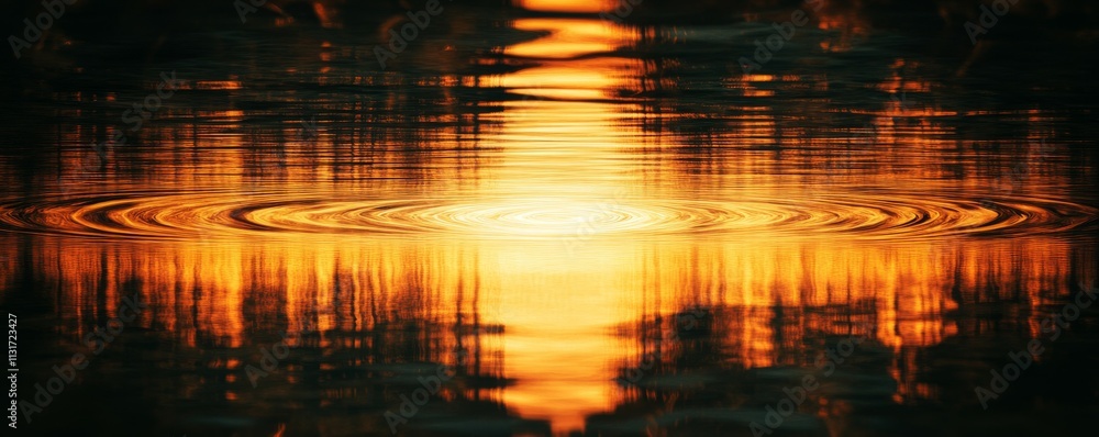 Poster audio waveform reflected in water, creating a serene, symmetrical image, audio reflection, calming f