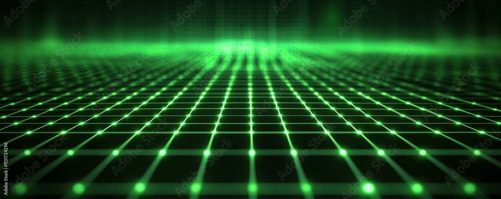 Poster anti tracking technology concept. digital grid pattern with glowing green lines on dark background