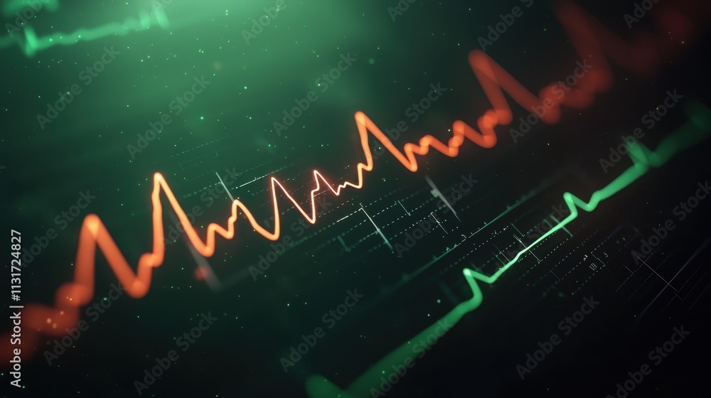 Poster a digital visualization of heartbeat patterns displayed in orange and green, symbolizing health and 