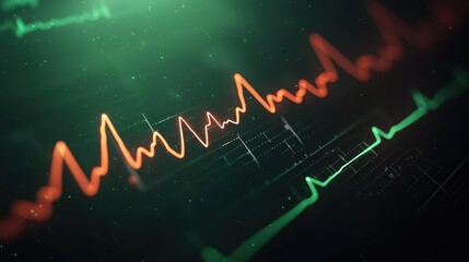 A digital visualization of heartbeat patterns displayed in orange and green, symbolizing health and monitoring technology.
