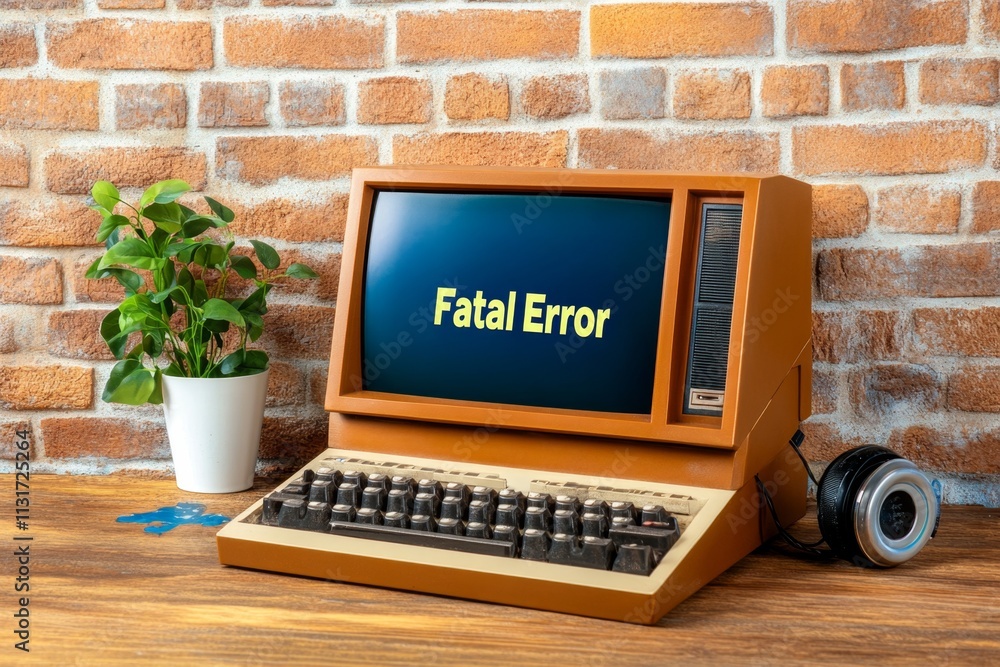 Aufkleber A vintage-style poster of an old computer displaying a DOS-style â€œFatal Errorâ€ message in green text on a black screen