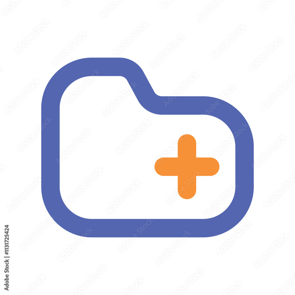 Poster a pixel art icon depicting a blue folder with an orange plus sign indicating new file creation.