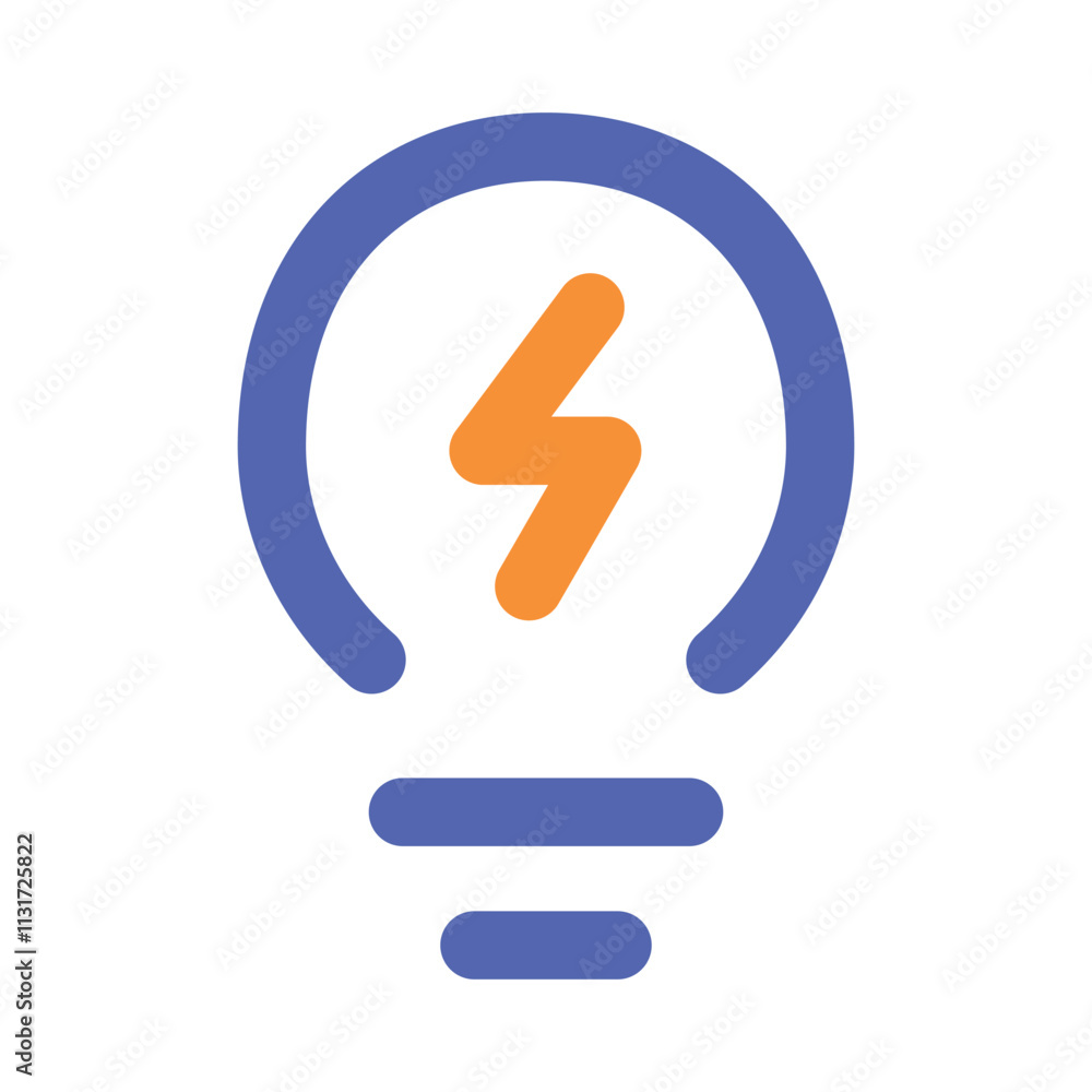 Poster a pixelated image depicting a stylized lightbulb with an orange flame inside a blue circular frame.