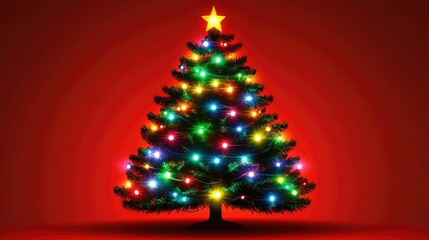 Colorful Christmas Tree with Bright Lights and Star on Top