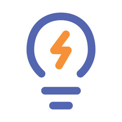 A pixelated image depicting a stylized lightbulb with an orange flame inside a blue circular frame.