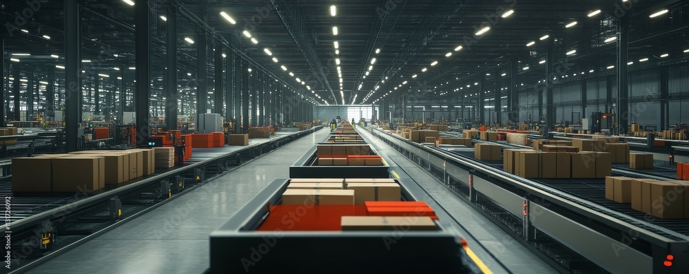 Poster aipowered supply chain system controlling the flow of goods in and out of a fully automated factory,