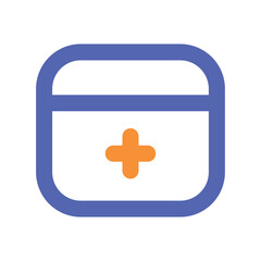 Obraz premium The image depicts a stylized medical icon a blue box containing an orange cross.