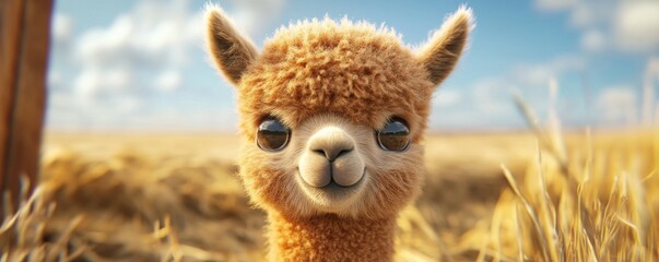 Baby alpaca with a snarky smirk, playful energy,