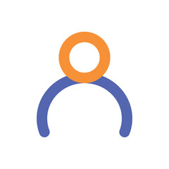 A low-resolution pixel art image shows a simple abstract humanoid figure with an orange head and blue legs.