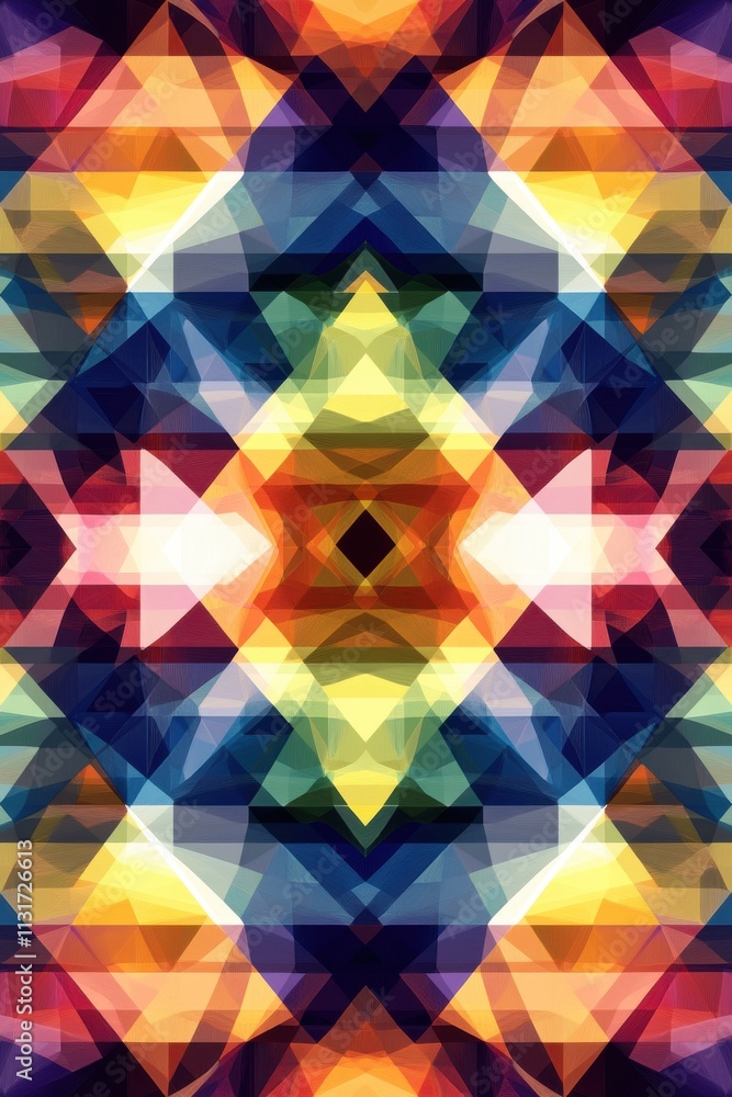 Poster vibrant abstract geometric pattern with vivid colors and symmetrical design creating a striking visu