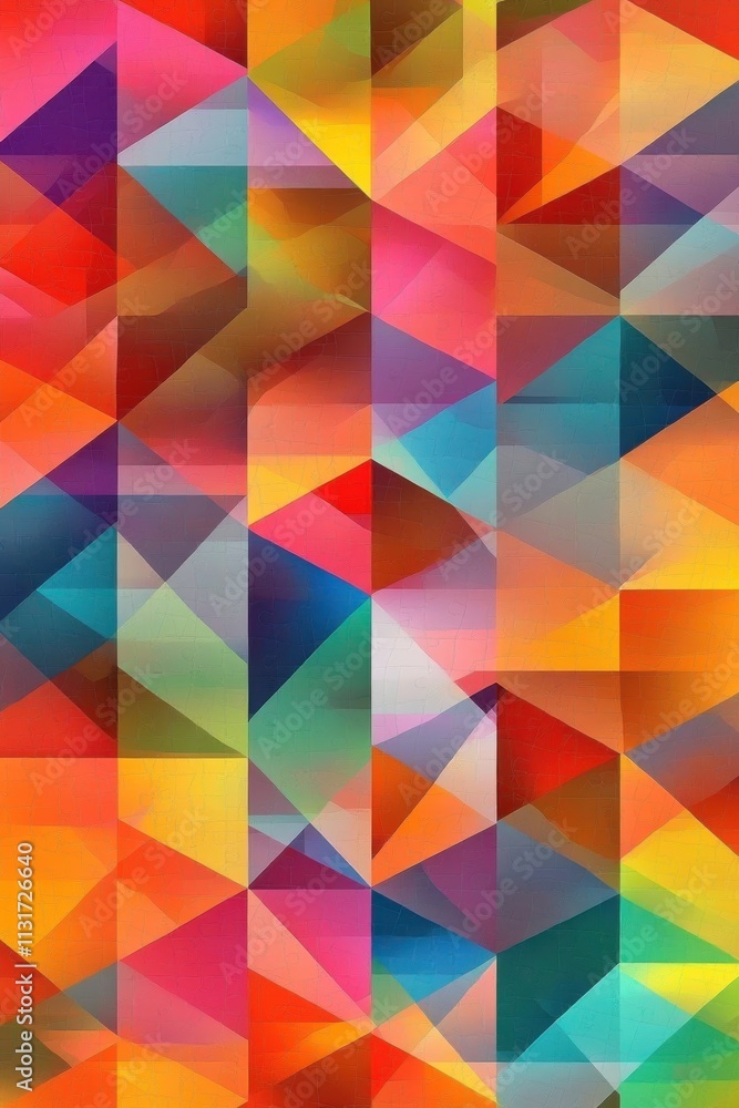 Poster a vibrant abstract geometric pattern featuring a mosaic of colorful triangles and polygons.