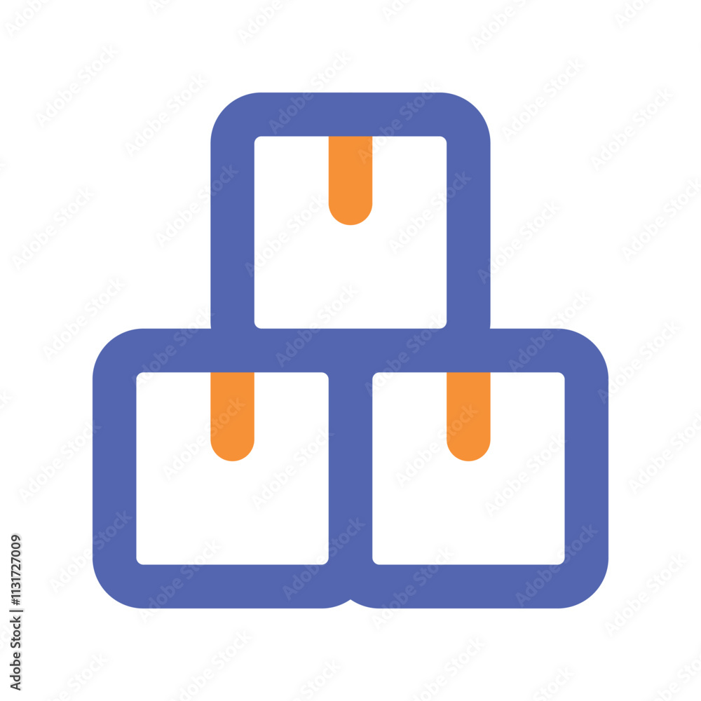 Aufkleber a stylized abstract image featuring a three-tiered block structure in shades of blue and orange.