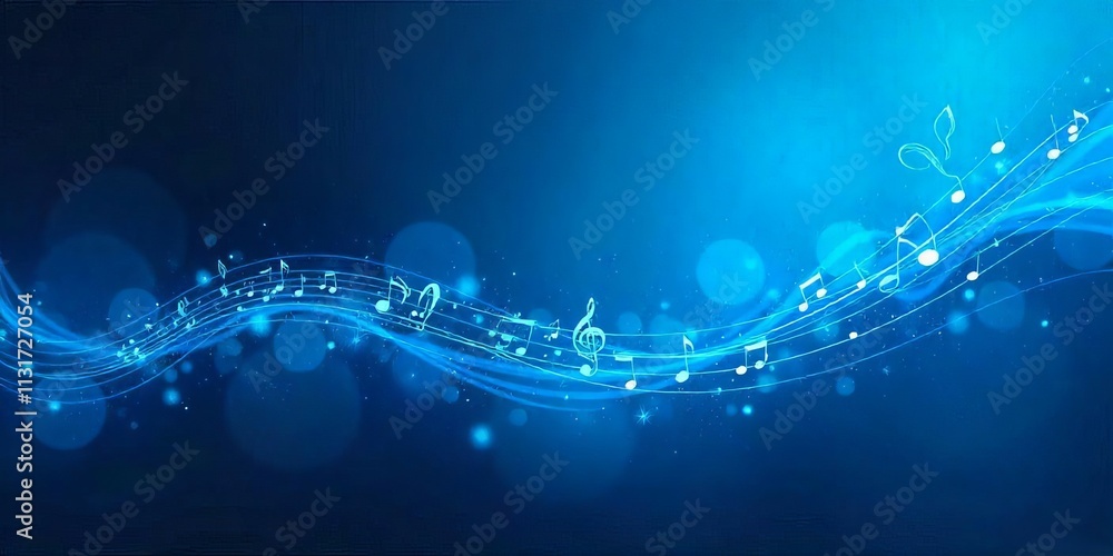 Poster abstract music notes background in a deep blue color scheme