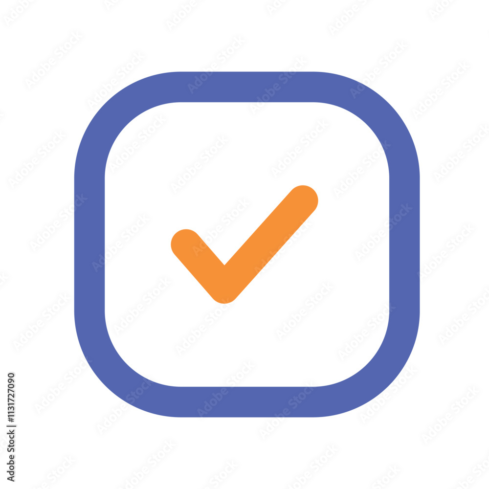 Poster the image shows a pixel art style icon depicting an orange checkmark inside a blue square border.