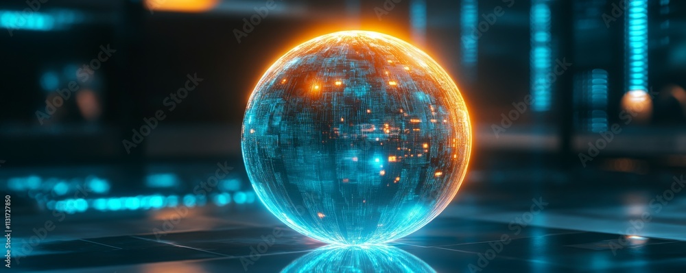 Aufkleber anti tracking technology concept. glowing digital sphere representing data and technology in server 