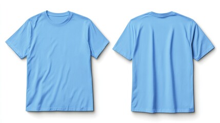 Naklejka premium Light blue t-shirt, front and back views, isolated on white background.