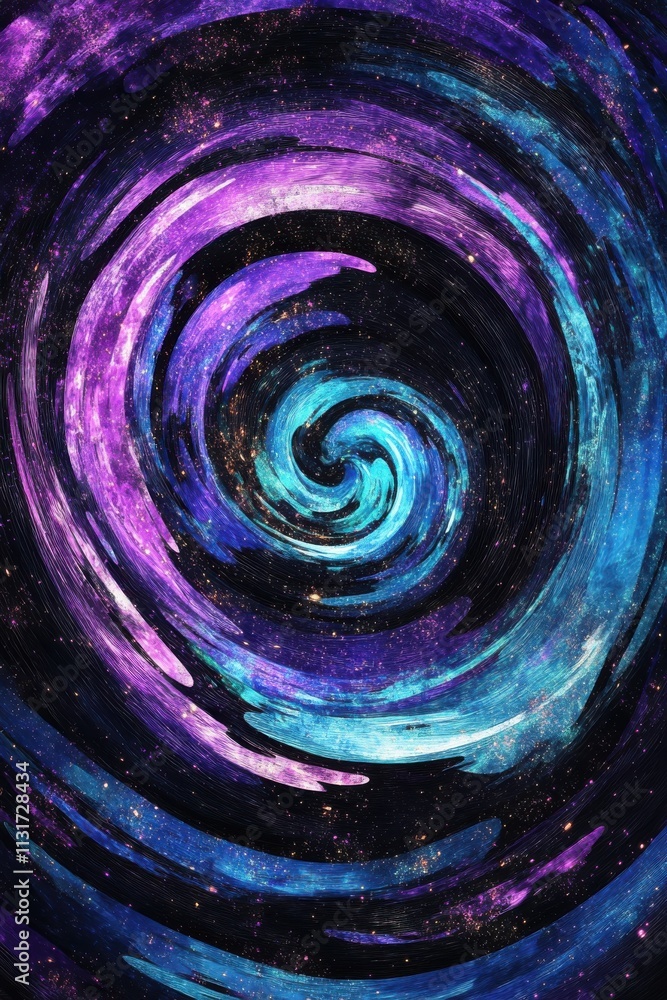 Poster a mesmerizing swirl of vibrant purples and blues, creating an ethereal galaxy effect with sparkling 